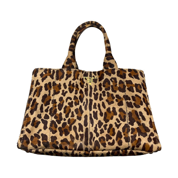 Prada Cheetah Print Canvas Top Handle Bag