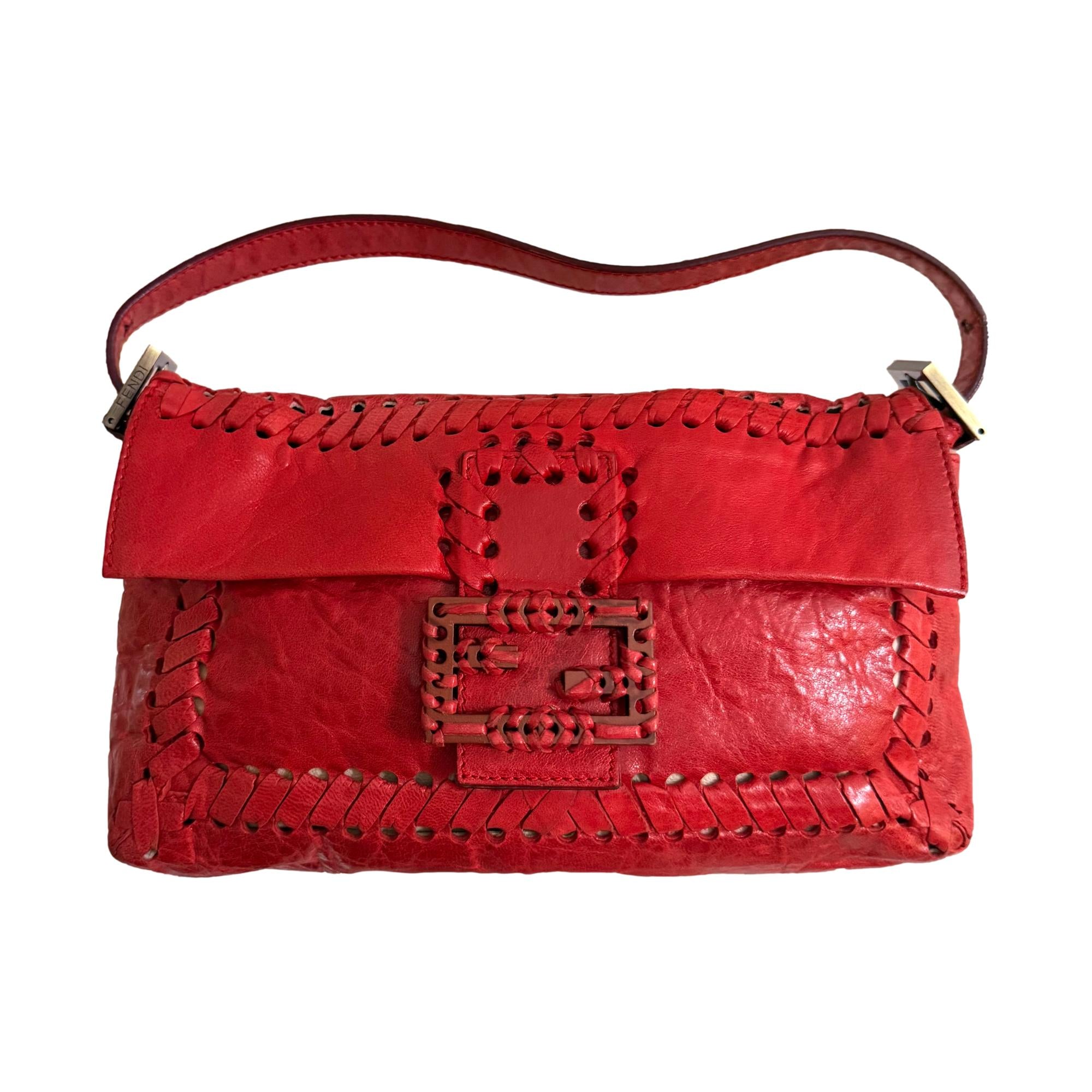 Fendi Red Stitched 2way Baguette