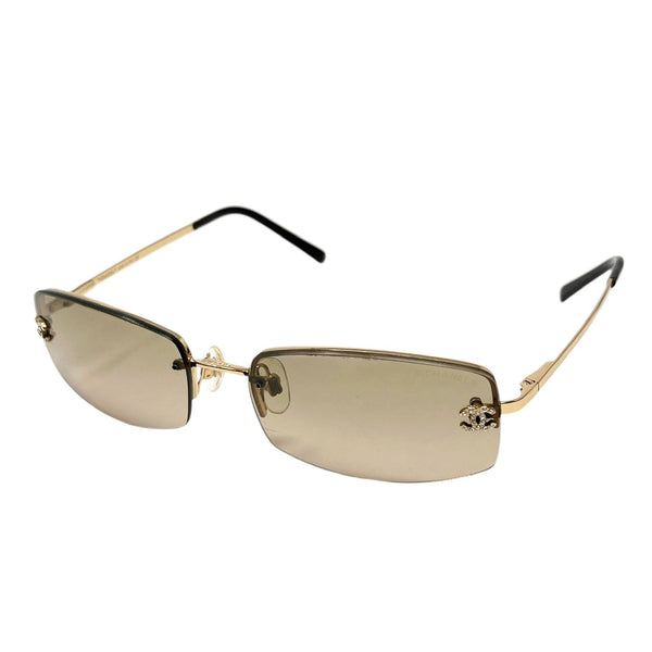 Chanel Brown Mini Rhinestone Rimless Sunglasses