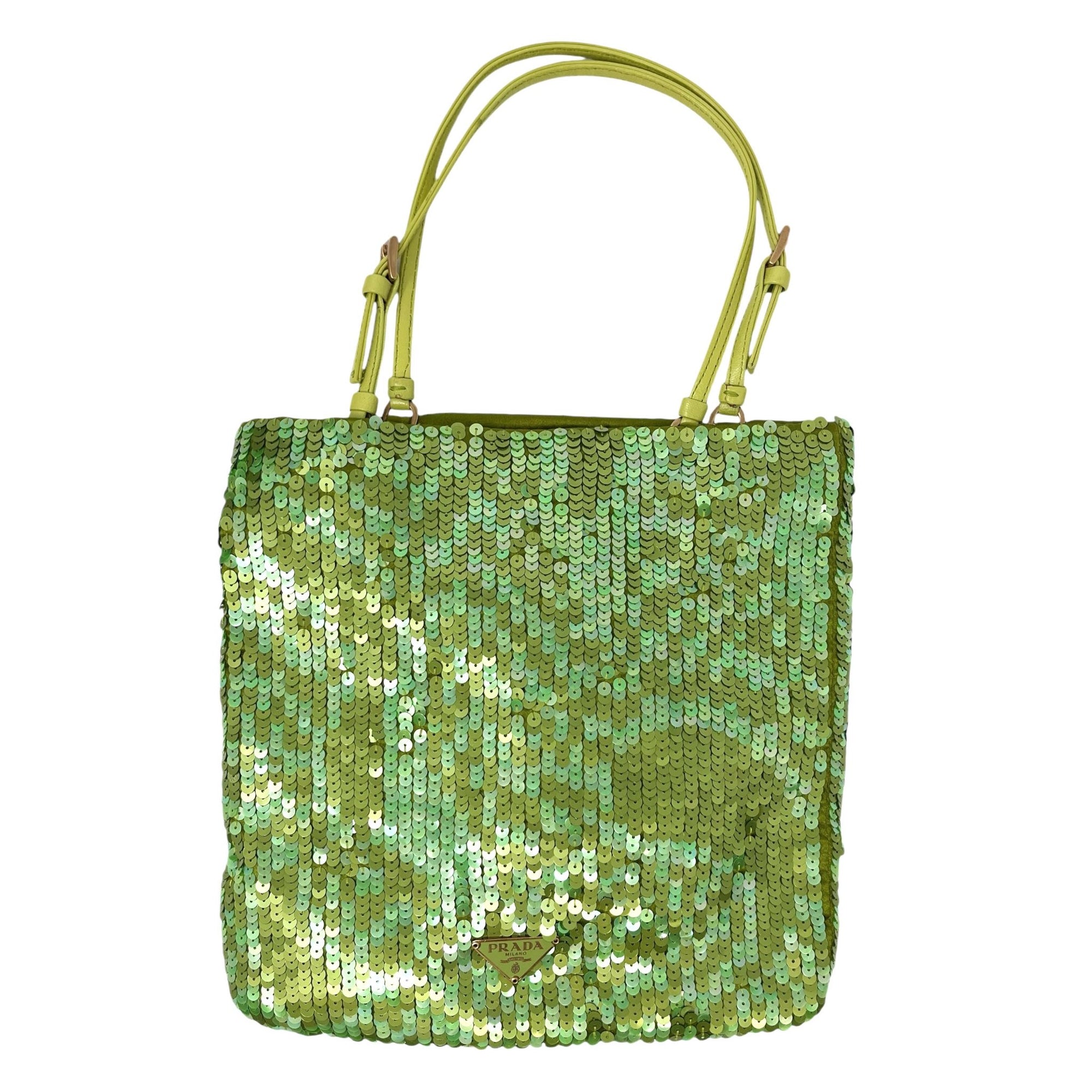 Prada Lime Green Sequin Top Handle Bag