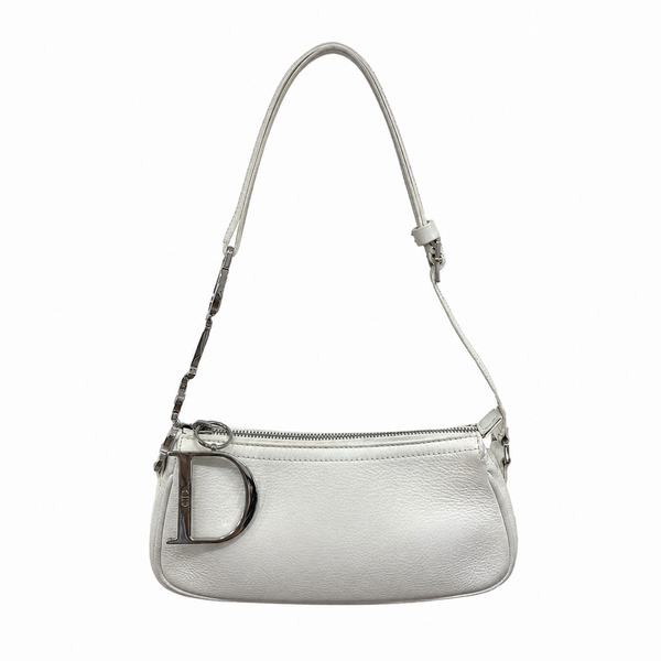 Dior White Leather Logo Shoulder Bag