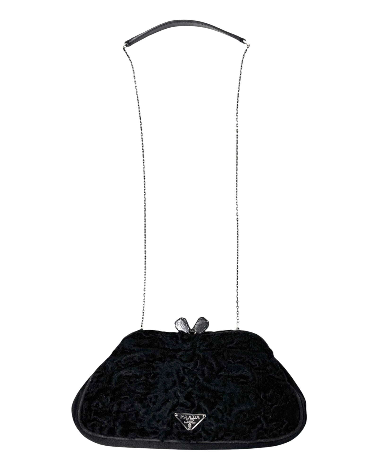 Prada Black Fur Mini Kisslock Chain Bag