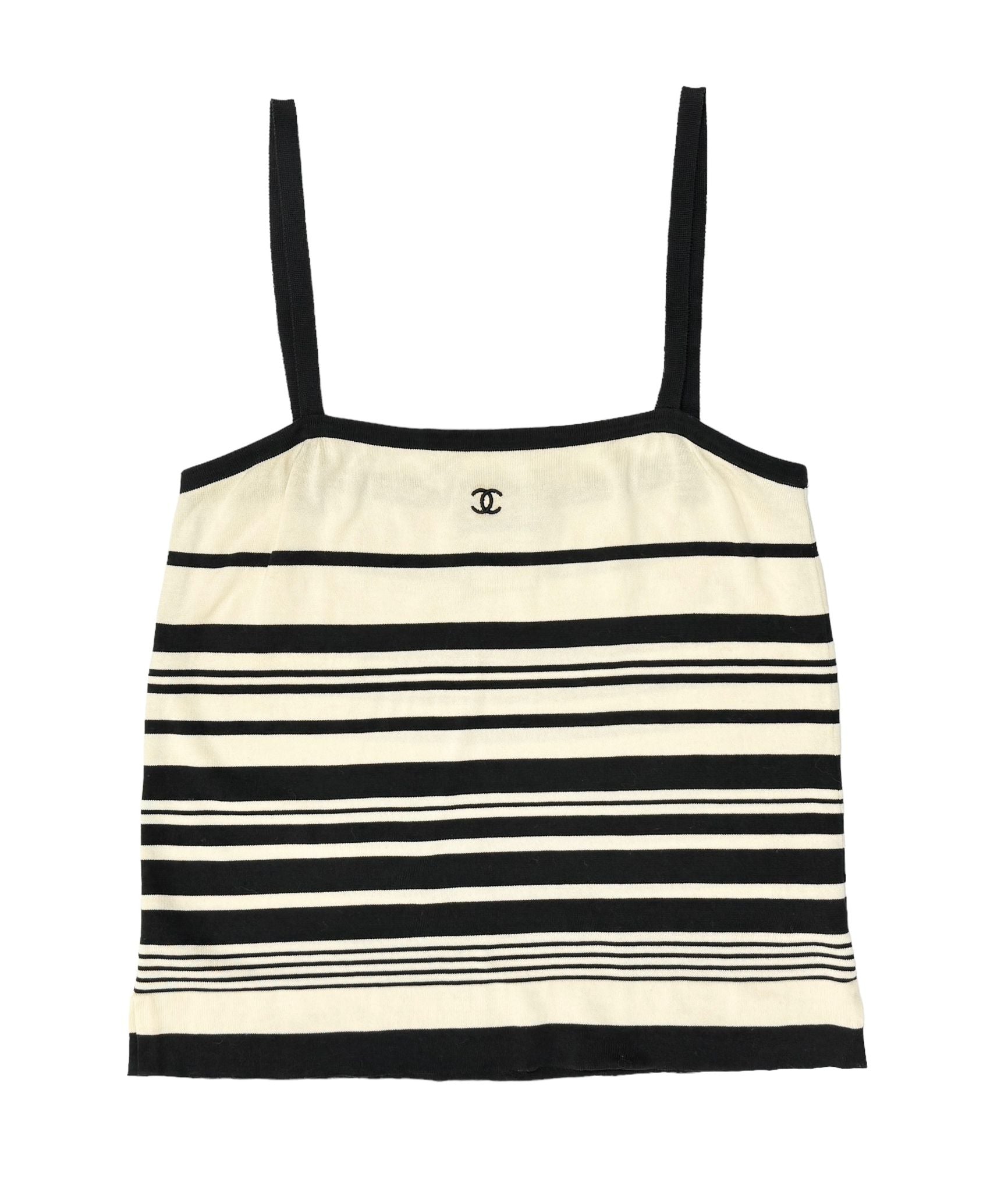 Chanel White Striped Logo Tank