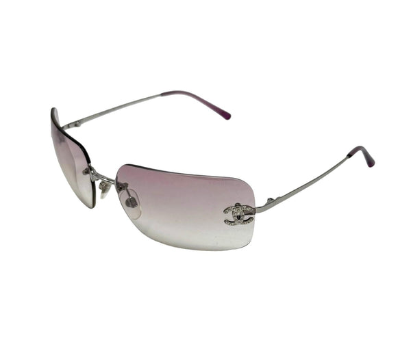 Chanel Pink Rhinestone Rimless Sunglasses