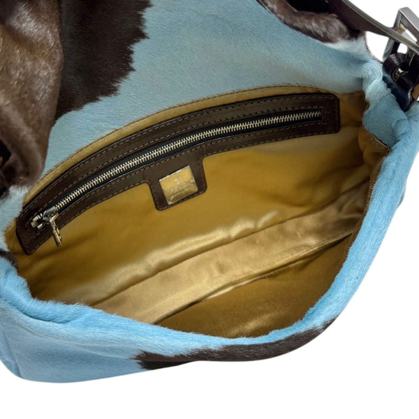 Fendi Blue Cow Print Baguette