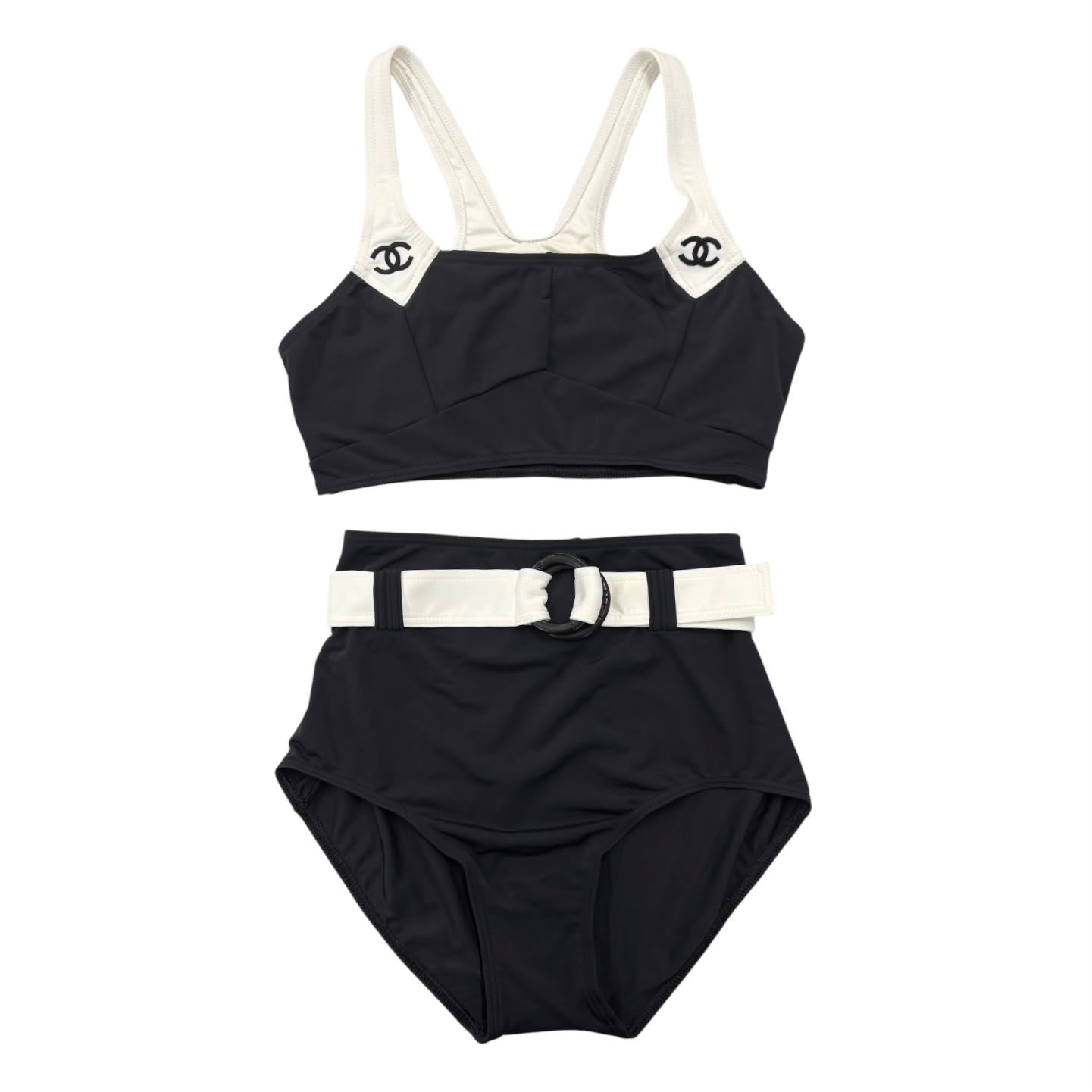 Chanel Black High Waisted Logo Bikini
