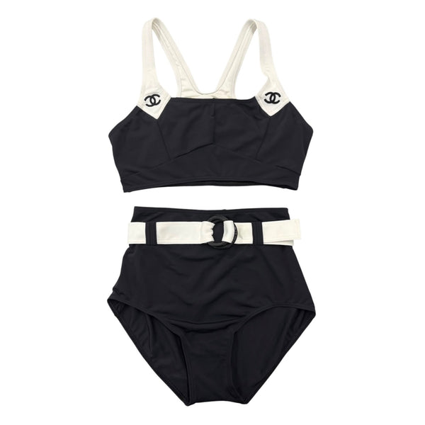 Chanel Black High Waisted Logo Bikini