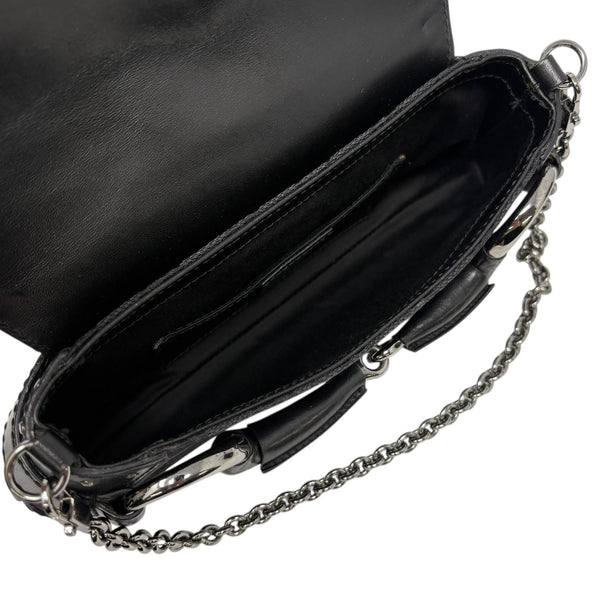 Gucci Black Studded Horsebit Logo Chain Bag