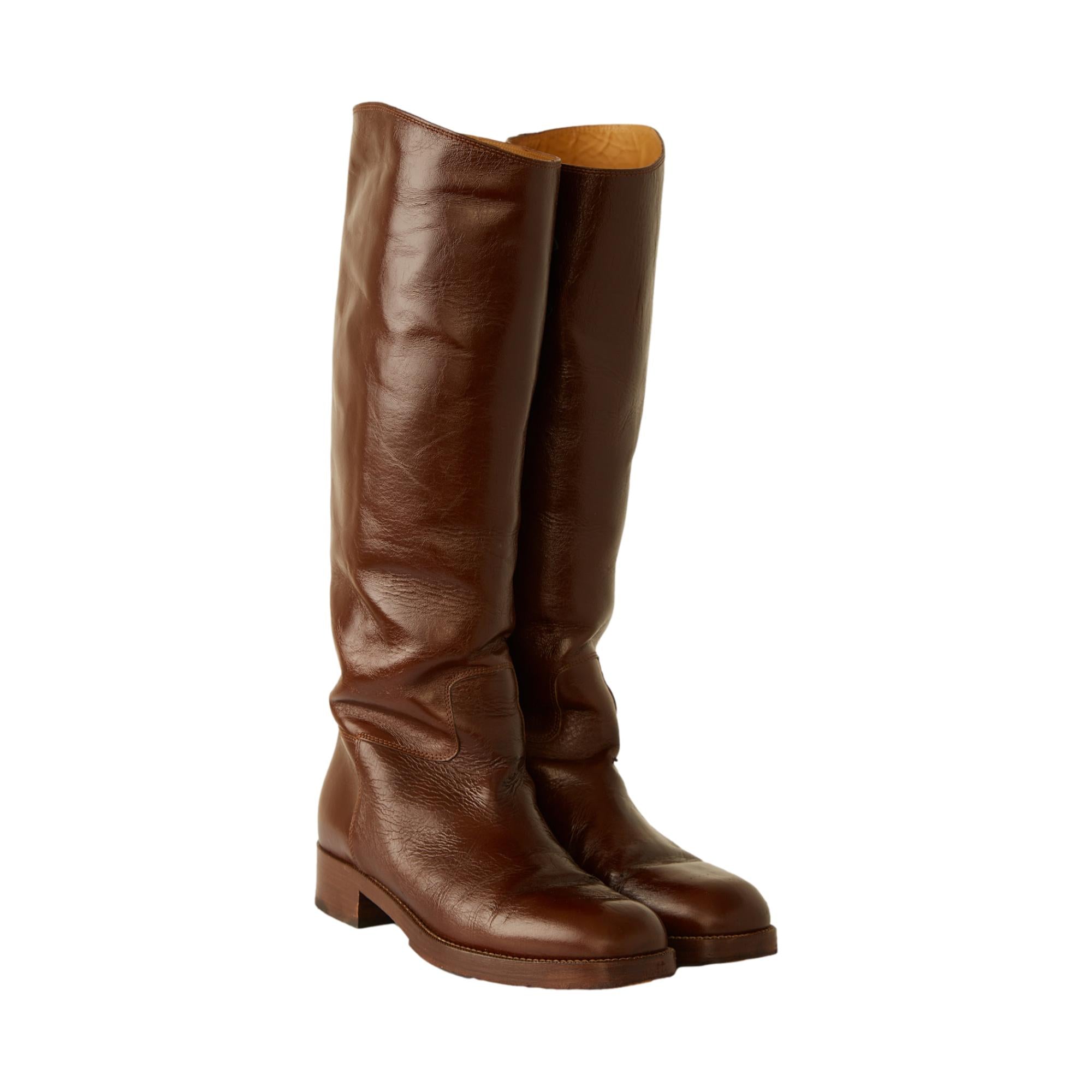 Chanel Brown Jumbo Logo Riding Boots