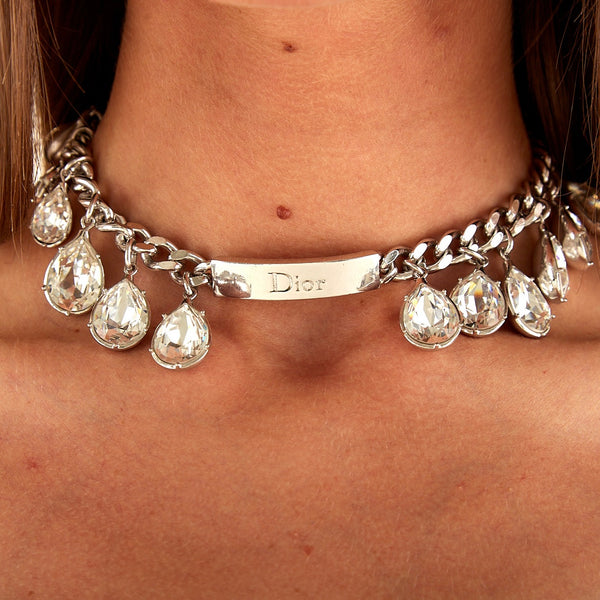 Dior Silver Rhinestone Logo Choker