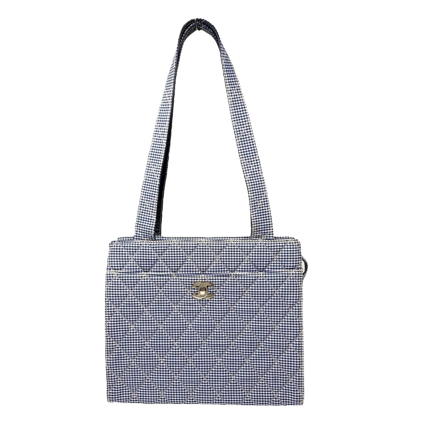 Chanel Blue Gingham Shoulder Tote