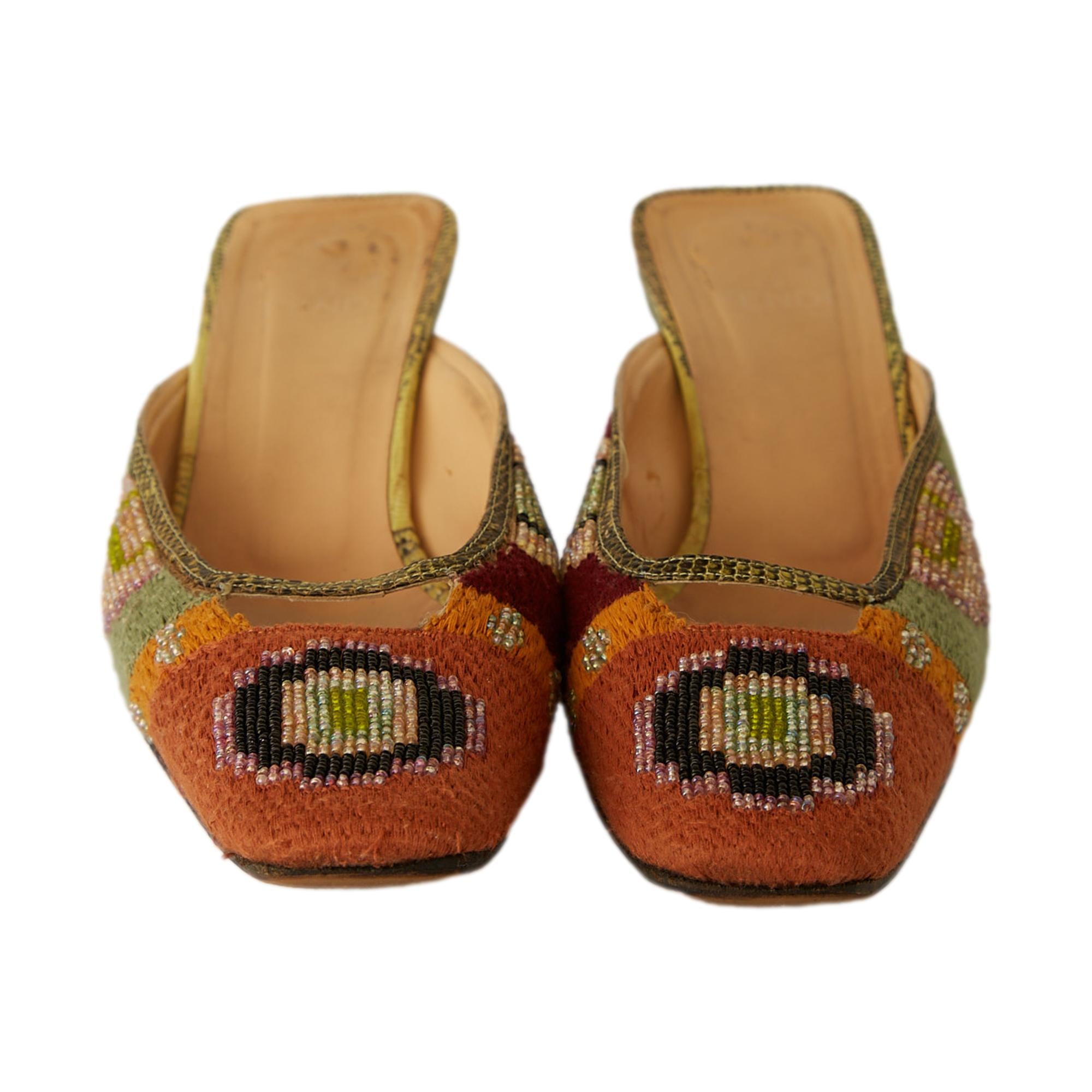 Fendi Multicolor Beaded Kitten Heels