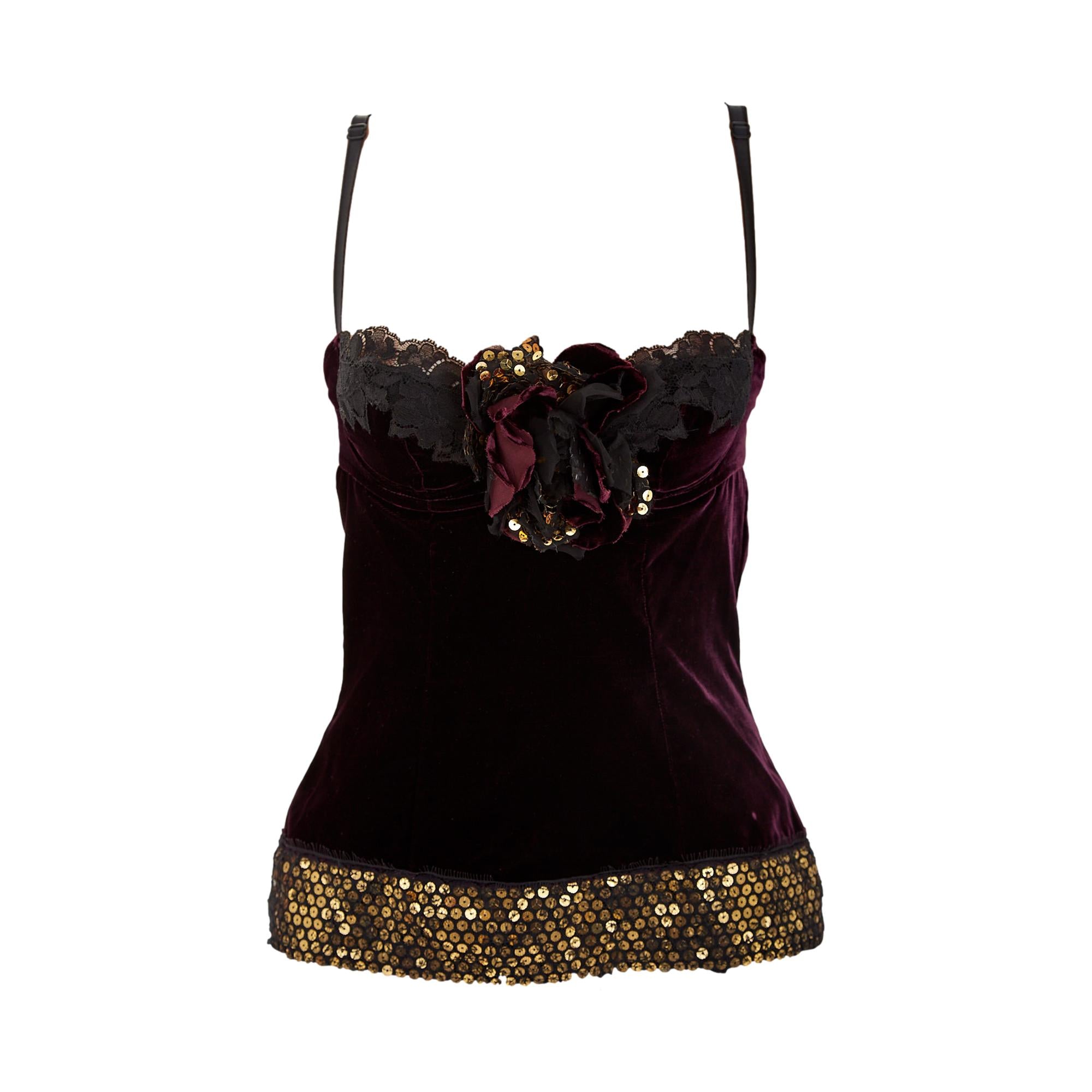 Dolce & Gabbana Burgundy Velvet Floral Top