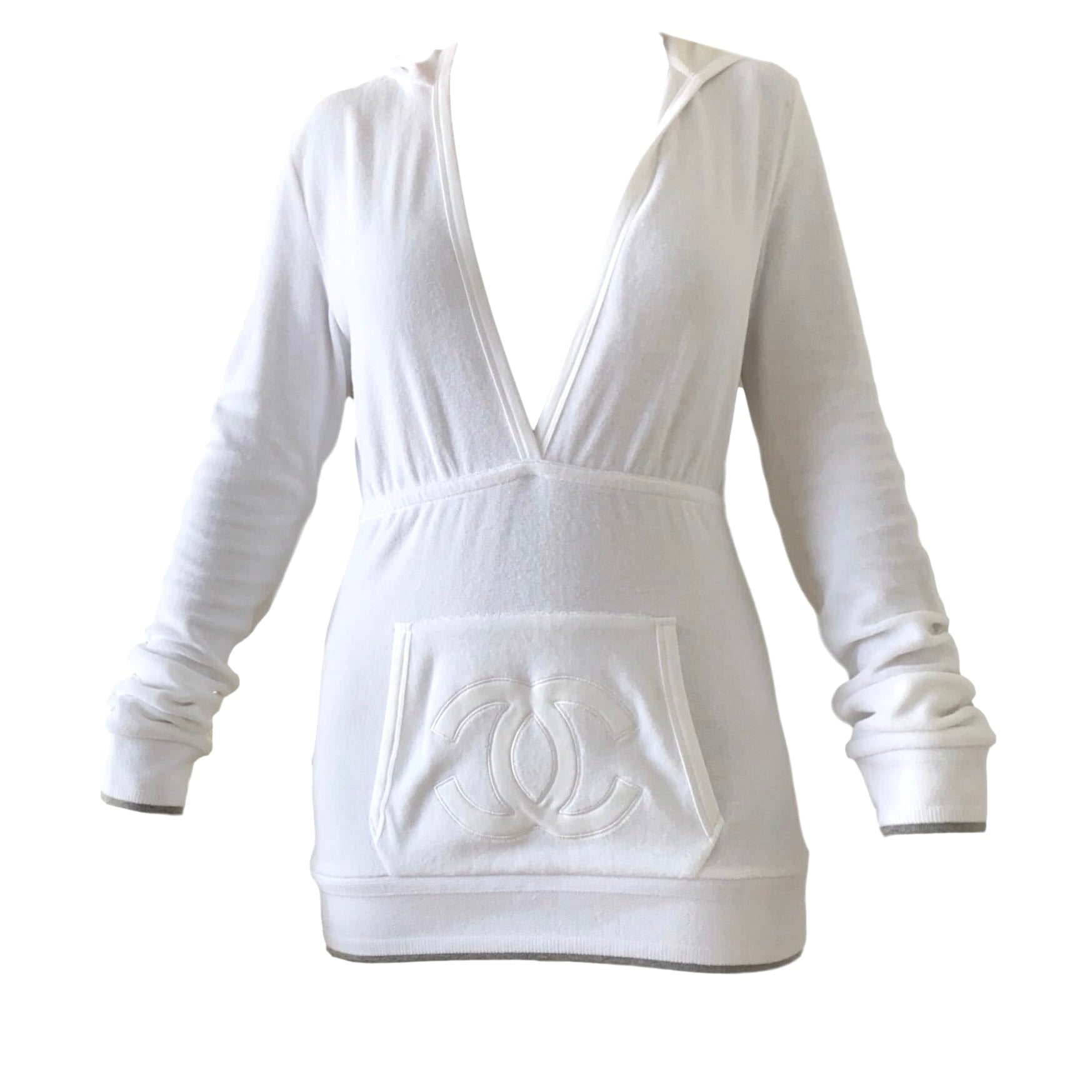 Chanel White Logo Hooded Pullover