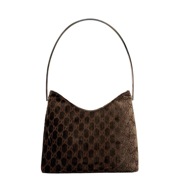 Gucci Brown Velvet Logo Shoulder Bag