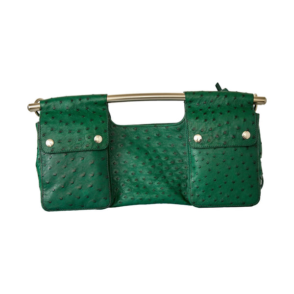 Prada Green Ostrich Bar 2way Bag