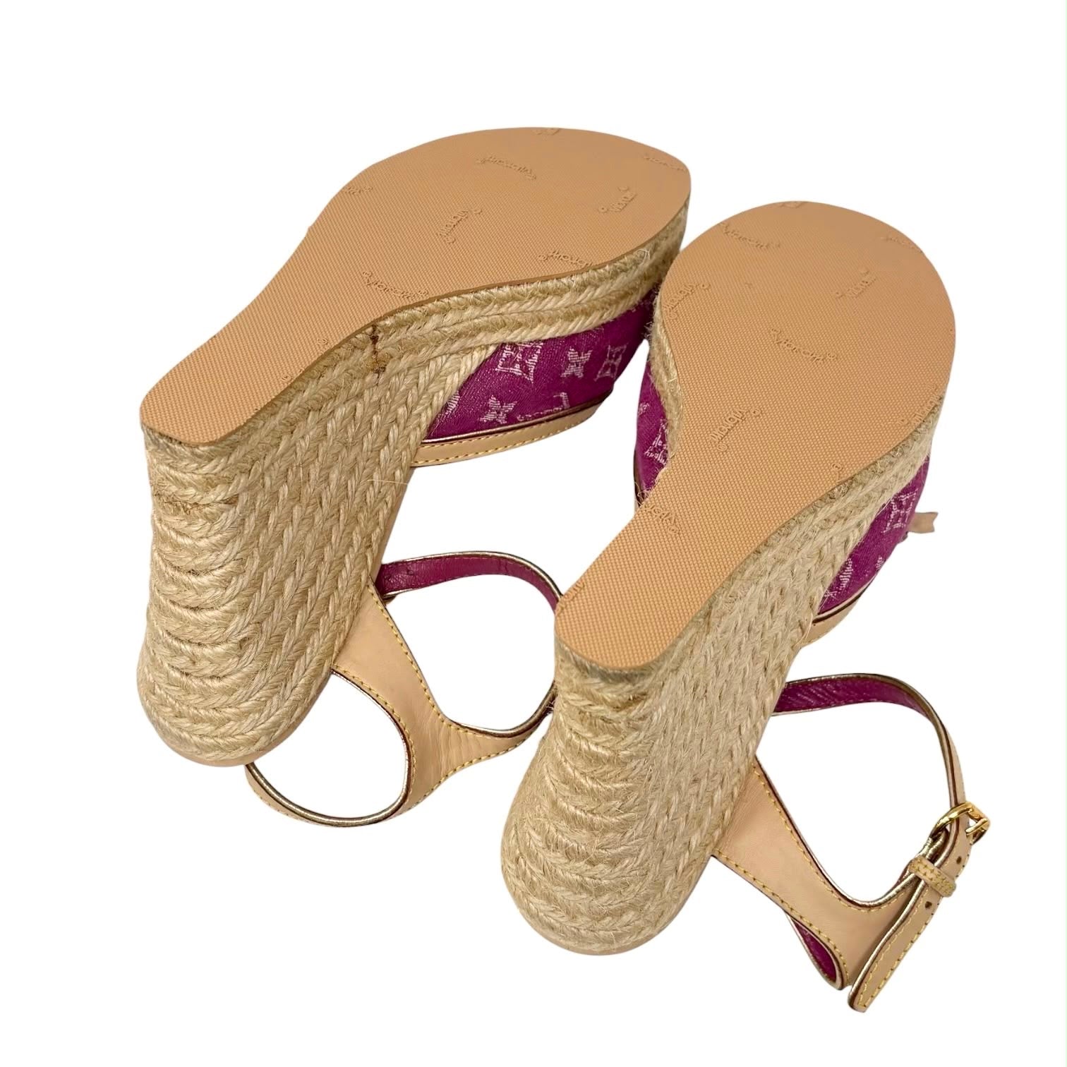 Louis Vuitton Pink Monogram Denim Wedges