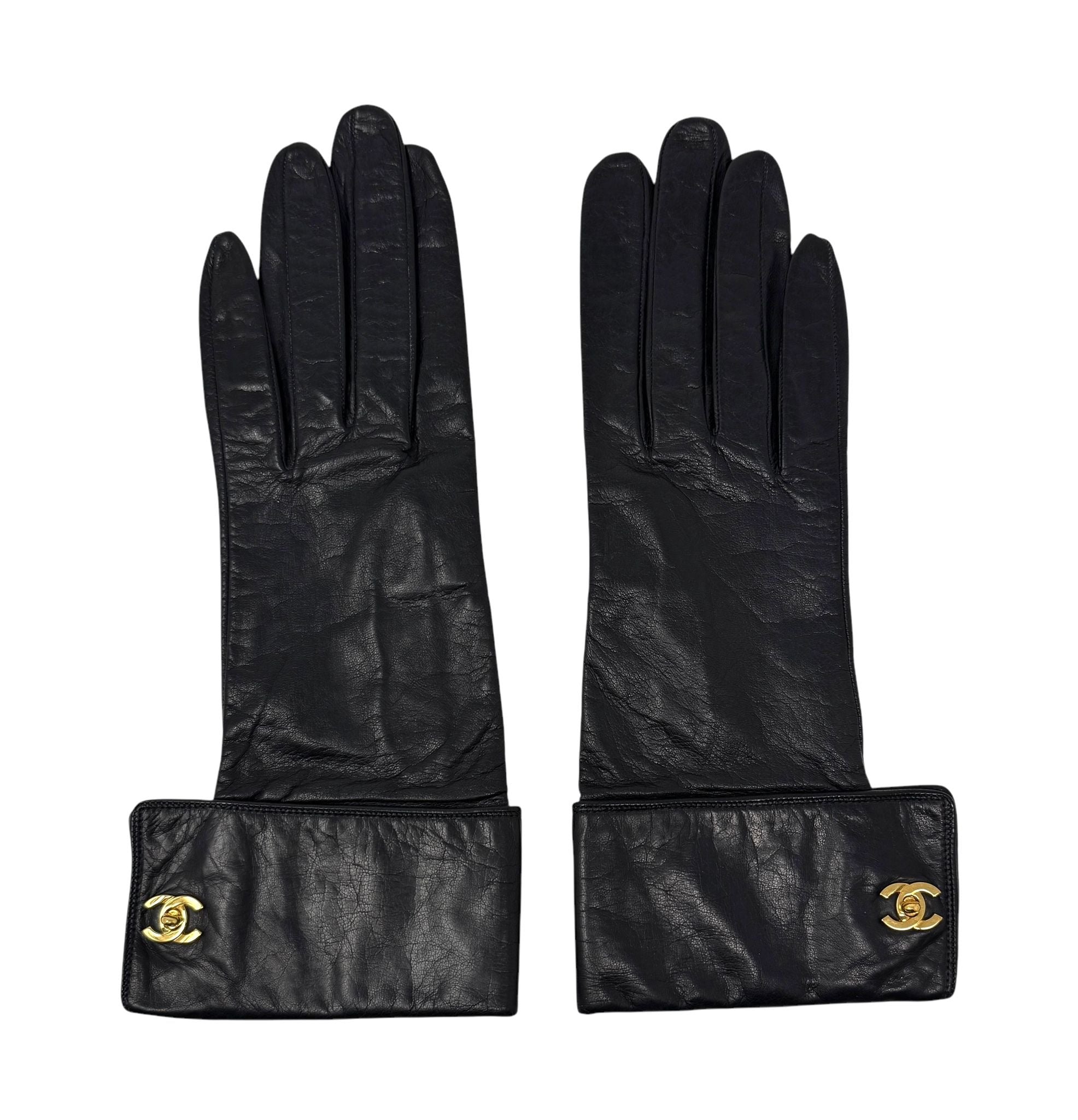 Chanel Black Turnlock Logo Gloves