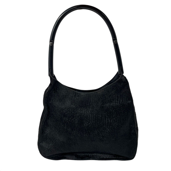 Prada Black Fur Structured Shoulder Bag