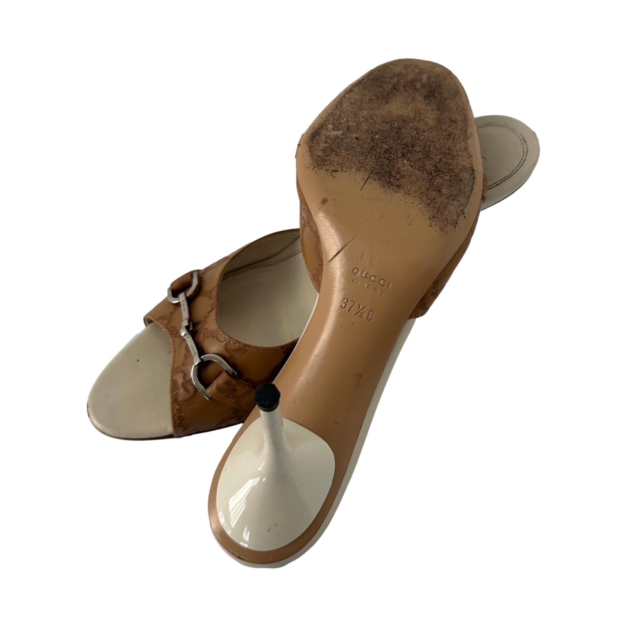 Gucci Brown Leather Embossed Logo Heels – Treasures of NYC