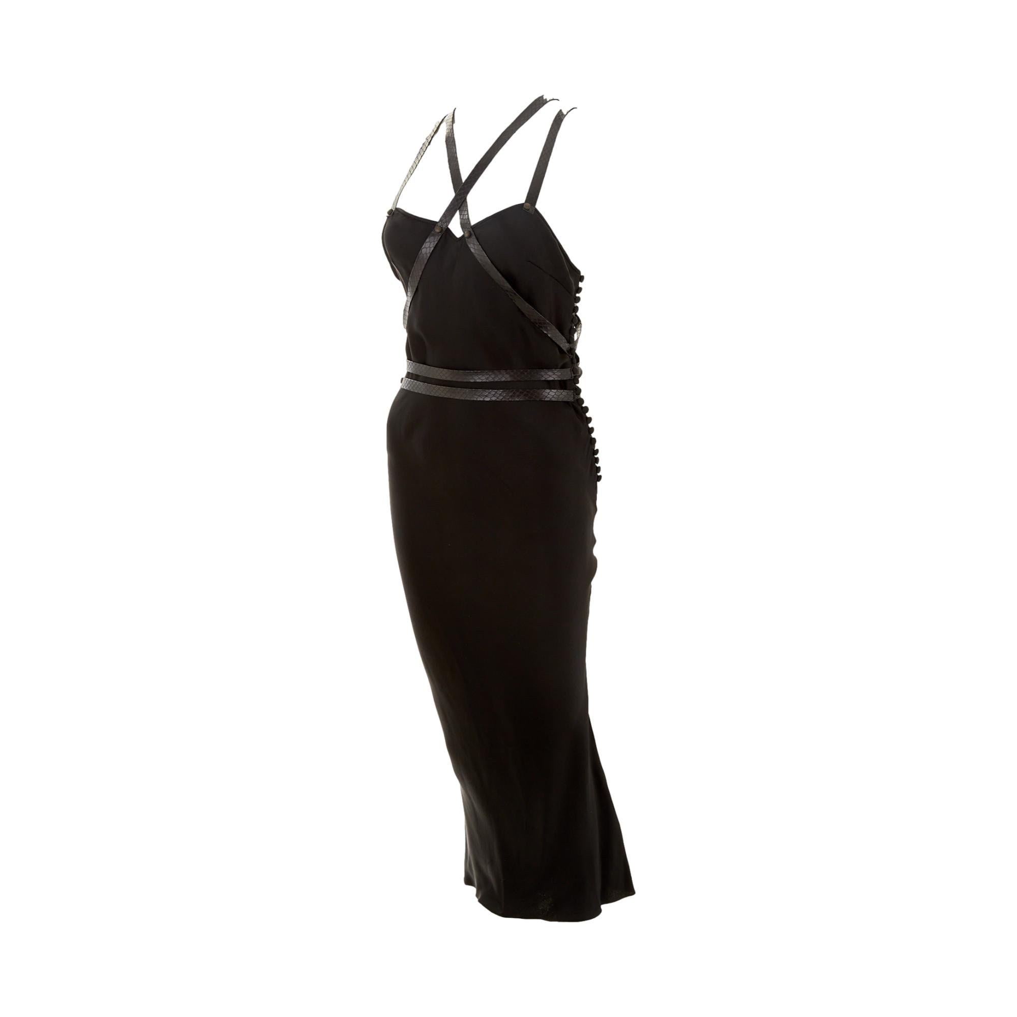 Dior Black Silk + Snakeskin Strap Gown