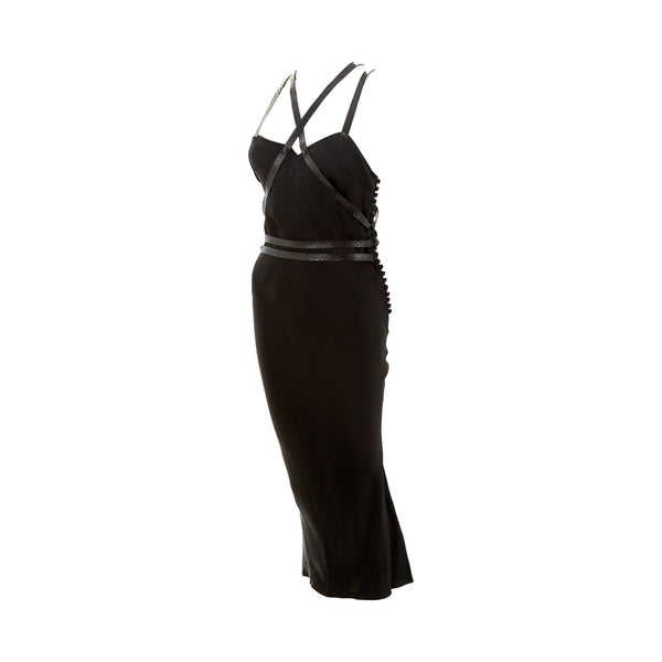Dior Black Silk + Snakeskin Strap Gown