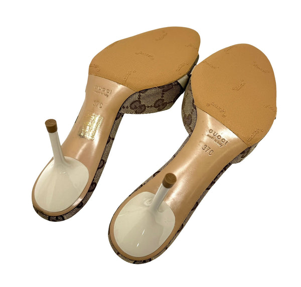 Gucci Tan Logo Horsebit Heels