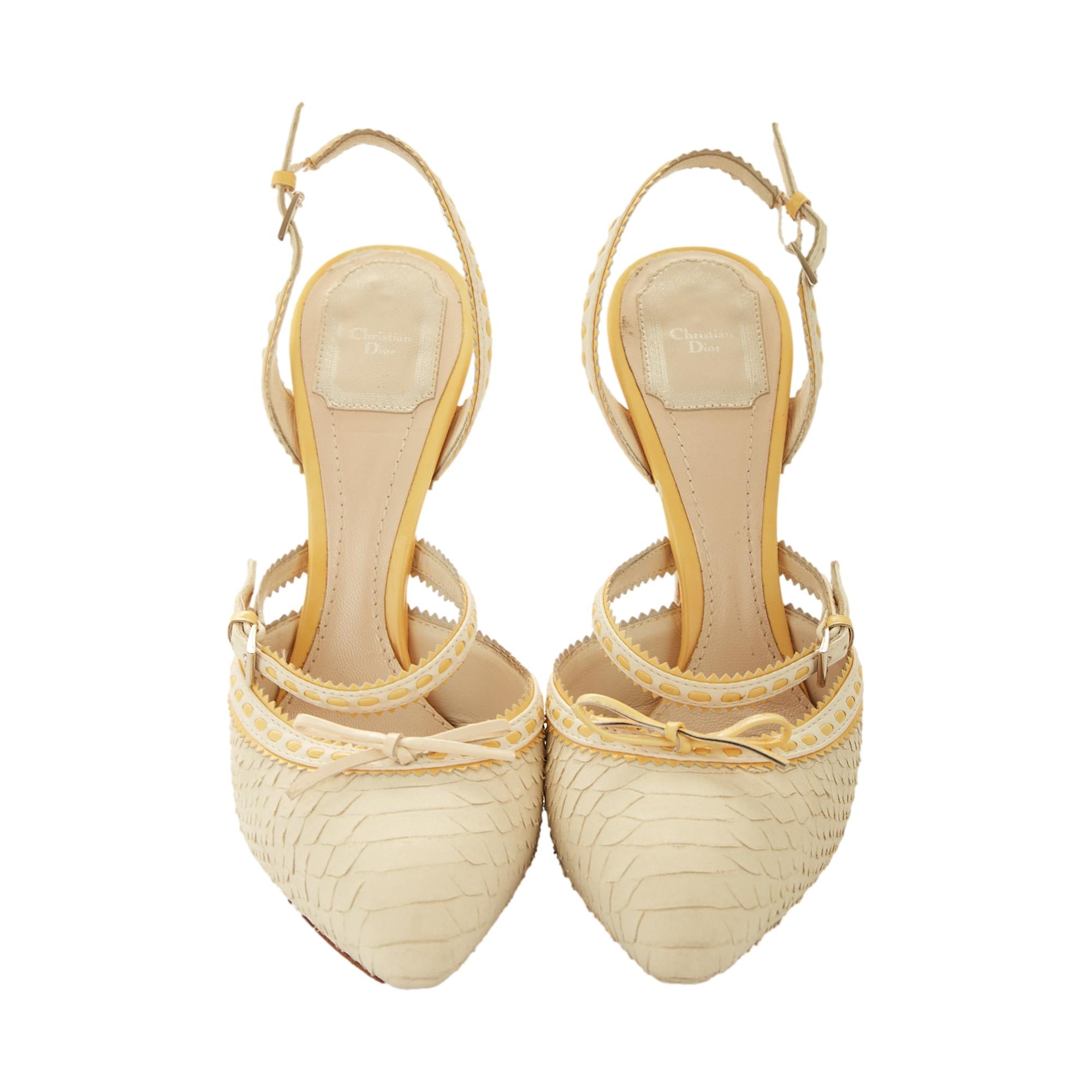 Dior White Suede Snakeskin Bow Heels