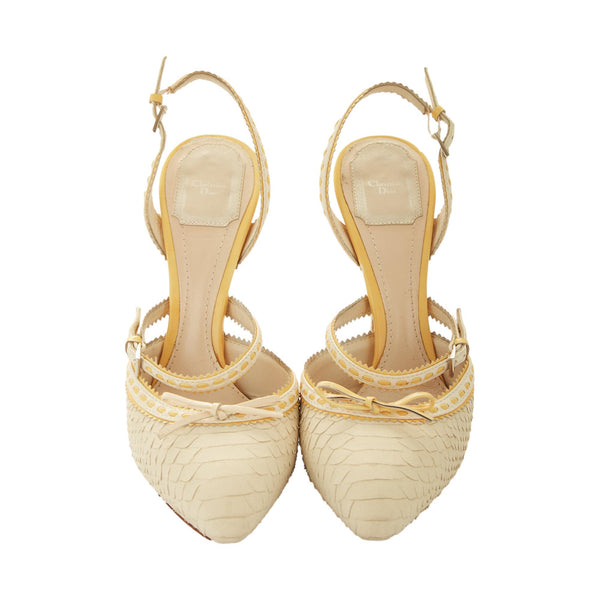 Dior White Suede Snakeskin Bow Heels