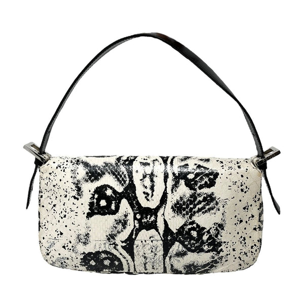 Fendi Black + White Snakeskin Baguette Bag