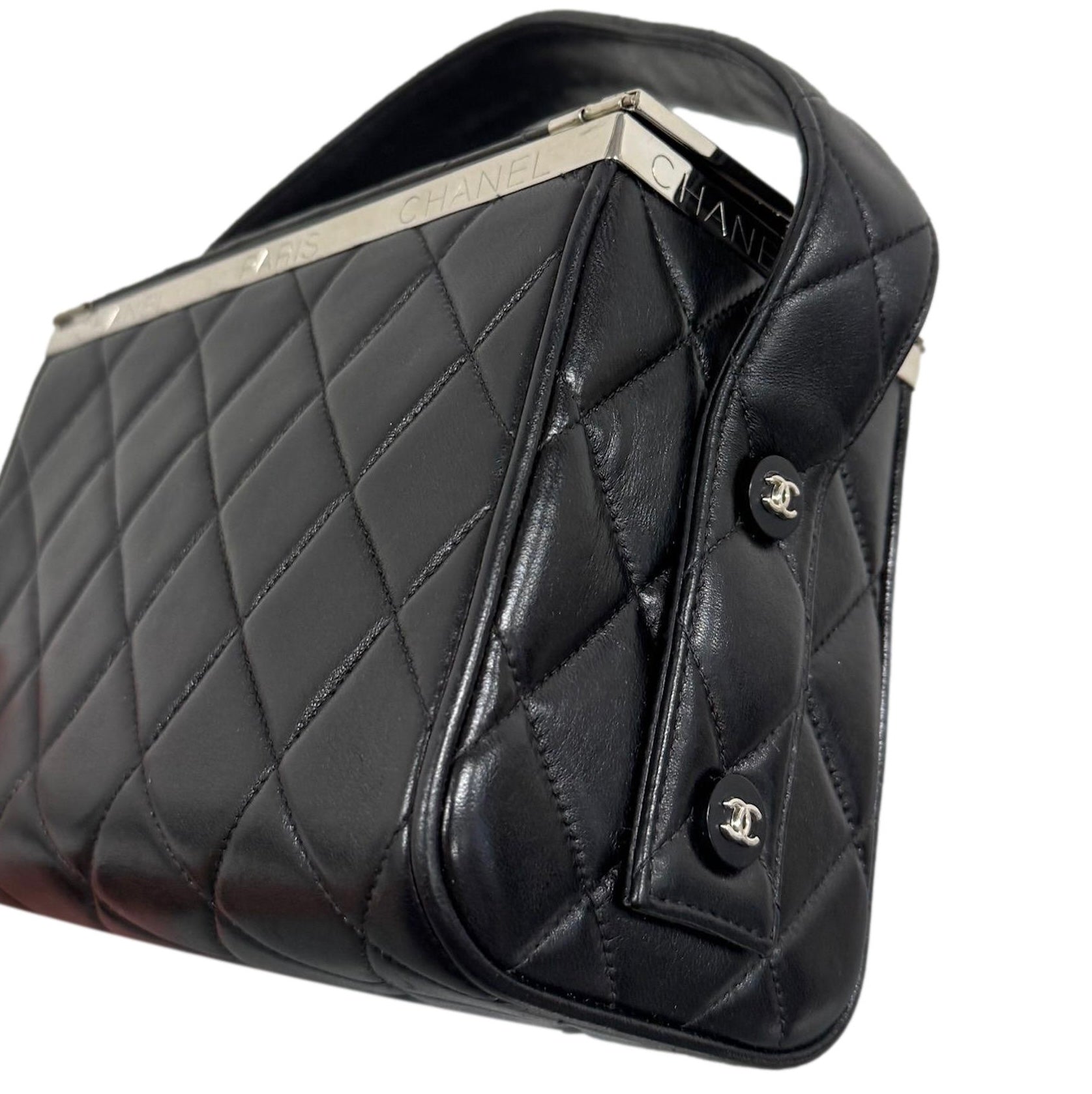 Chanel Black Lambskin Top Handle Box Bag