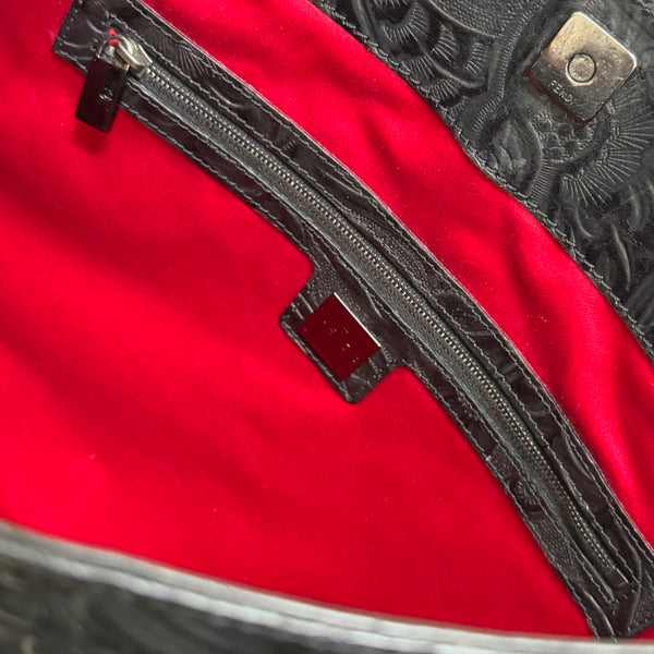 Fendi Black Embossed Large Shoulder Bag
