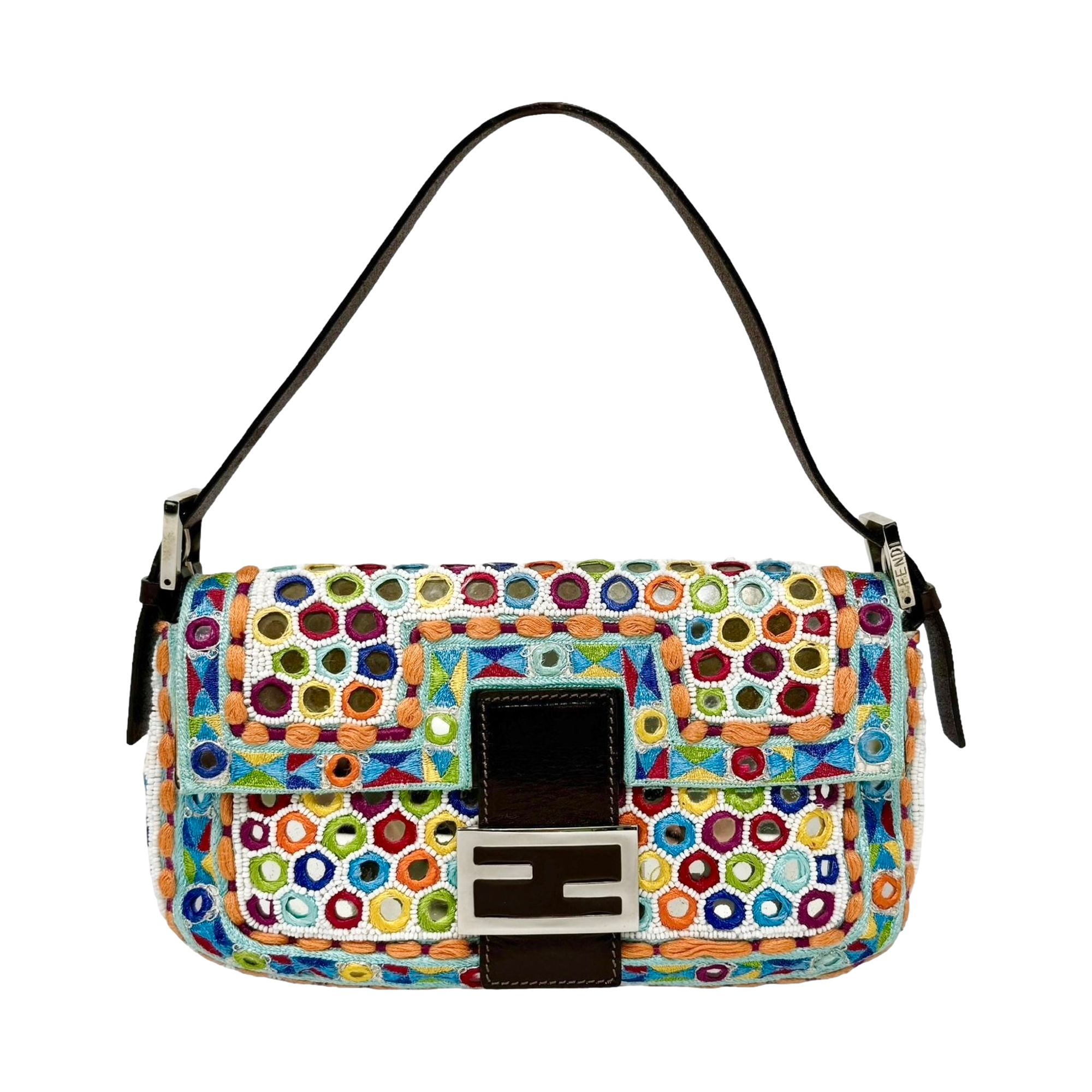 Fendi Multicolor Beaded Mirror Baguette Bag