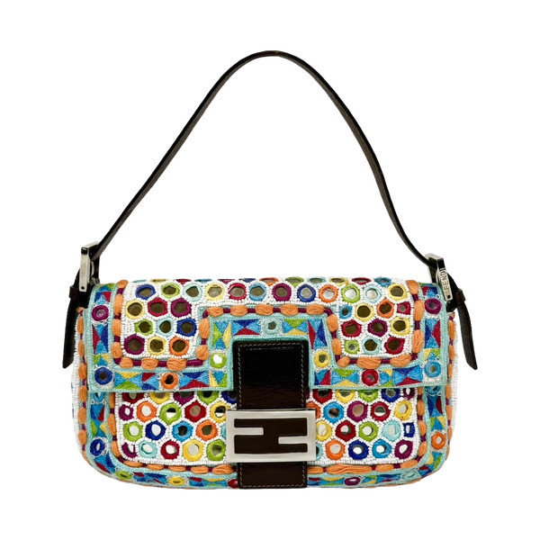 Fendi Multicolor Beaded Mirror Baguette Bag