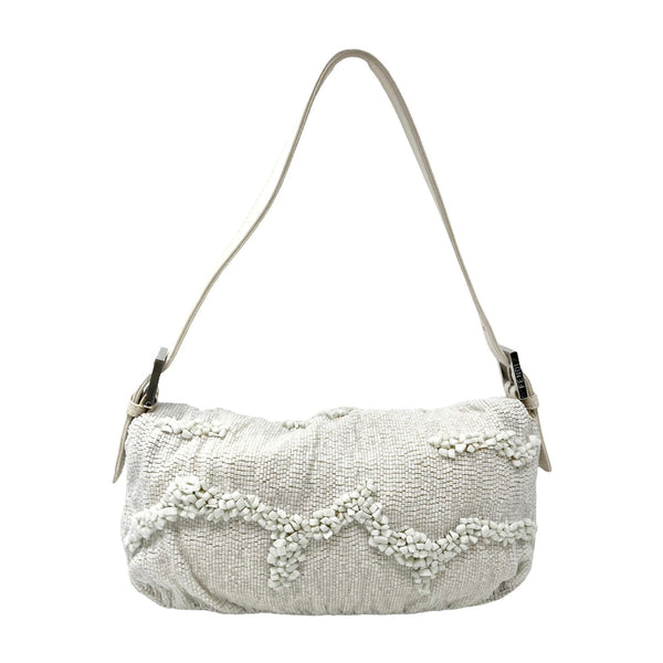 Fendi White Stone Beaded Baguette Bag