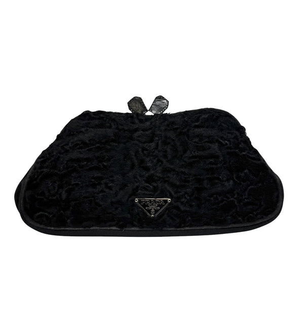 Prada Black Fur Mini Kisslock Chain Bag