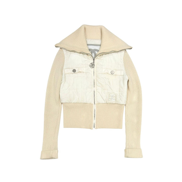 Chanel White Ribbed Puffer Jacket