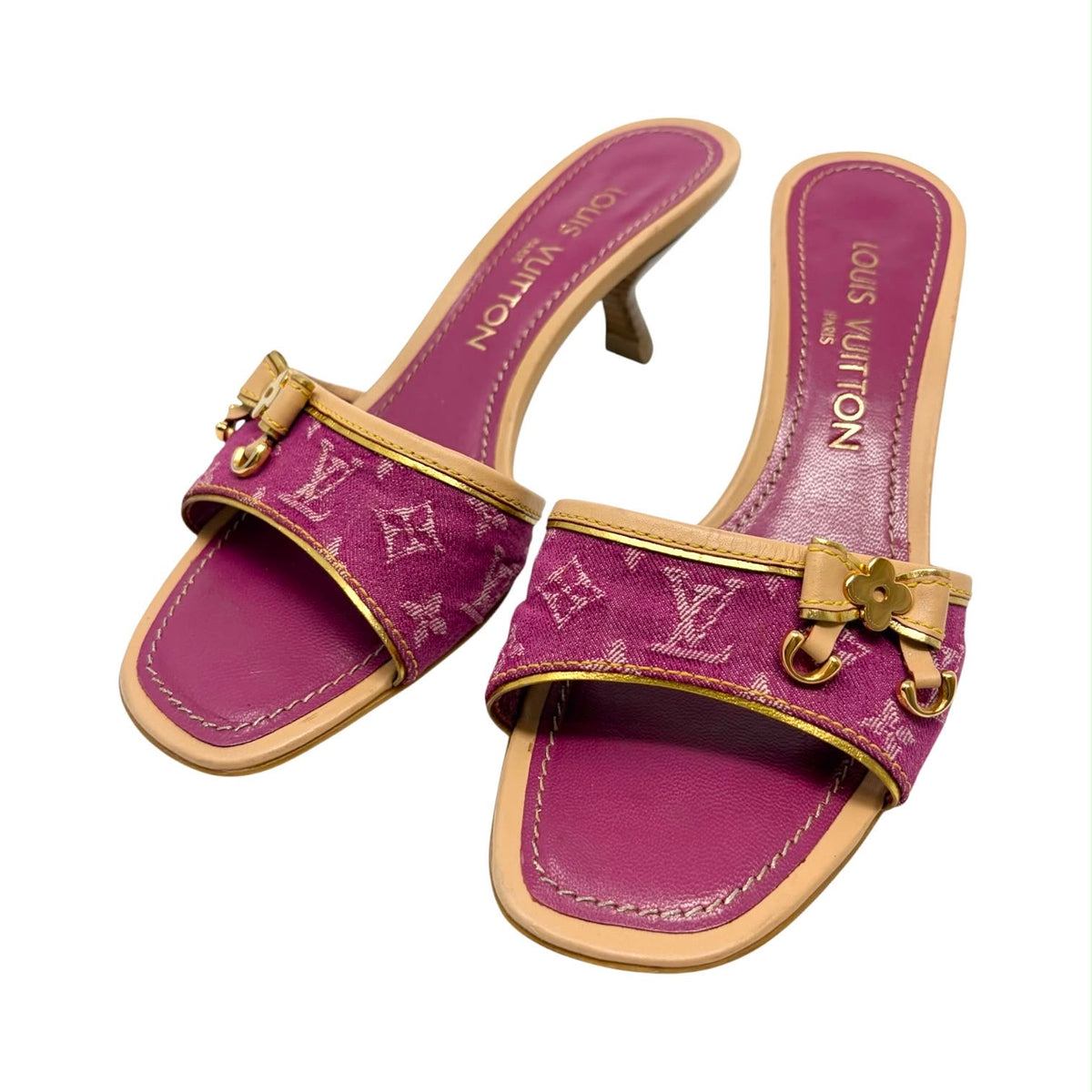 Louis Vuitton Pink Denim Monogram Kitten Heels