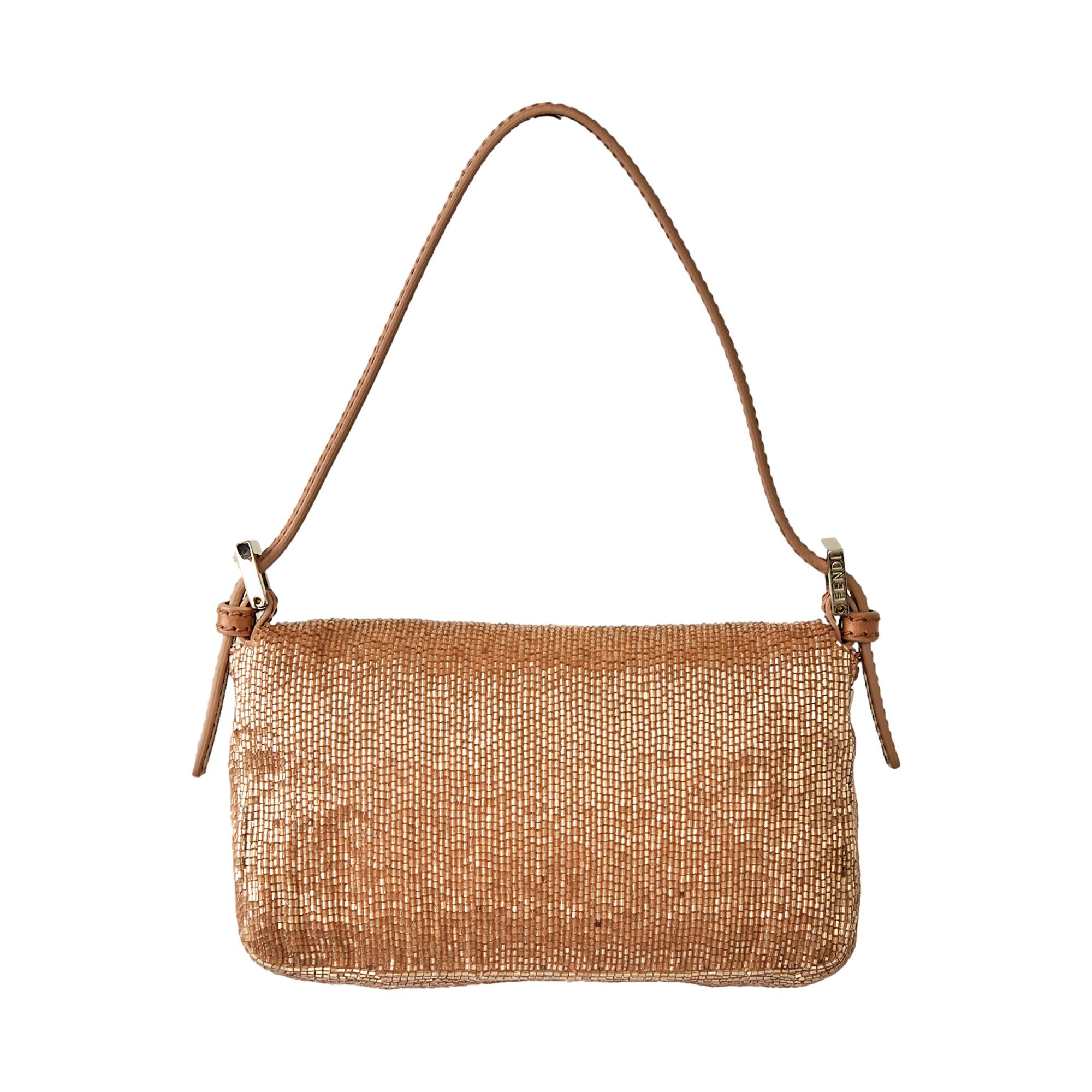 Fendi Peach Logo Beaded Mini Baguette