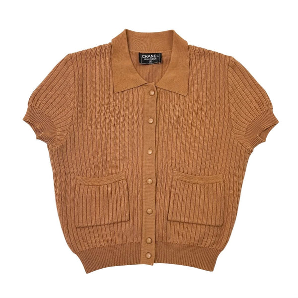 Chanel Brown Ribbed Button Top