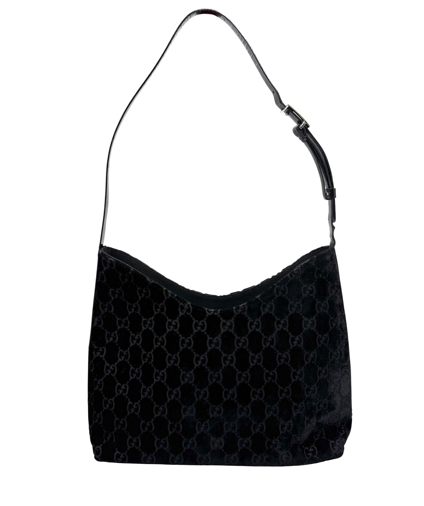 Gucci Black Velvet Logo Shoulder Bag