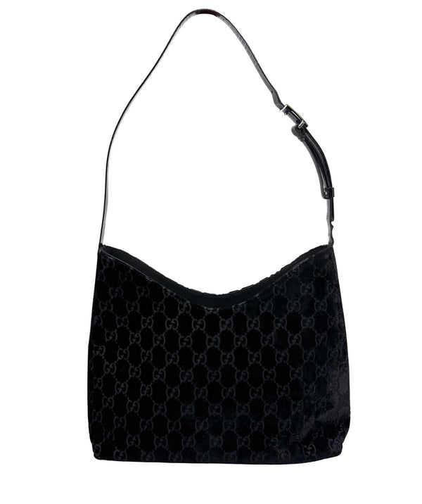 Gucci Black Velvet Logo Shoulder Bag