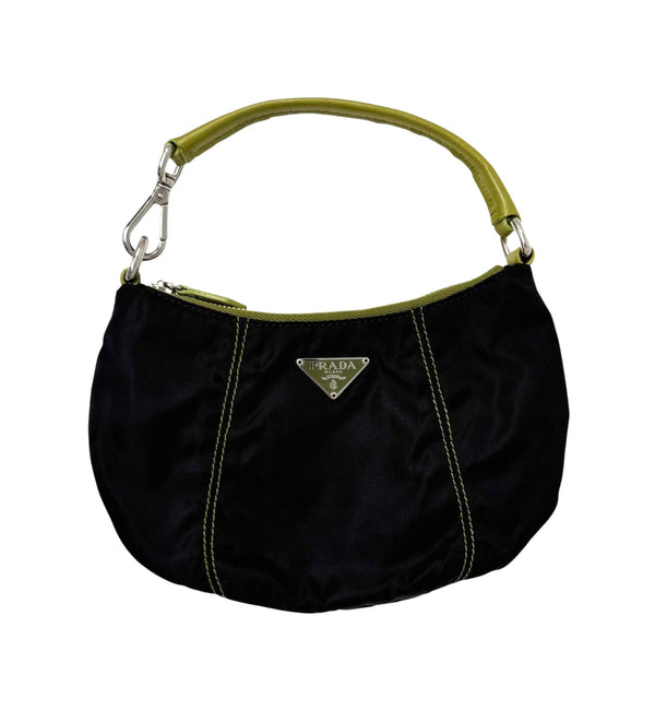 Prada Black + Green Nylon Shoulder Bag