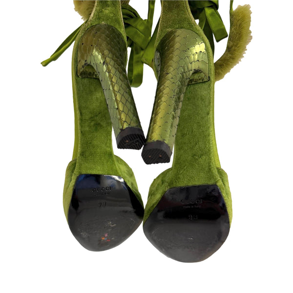 Gucci Green Velvet Wrap Heels