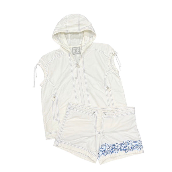 Chanel White Floral Logo Short Set