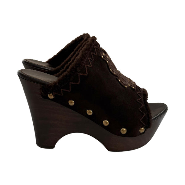 YSL Suede Wooden Clogs