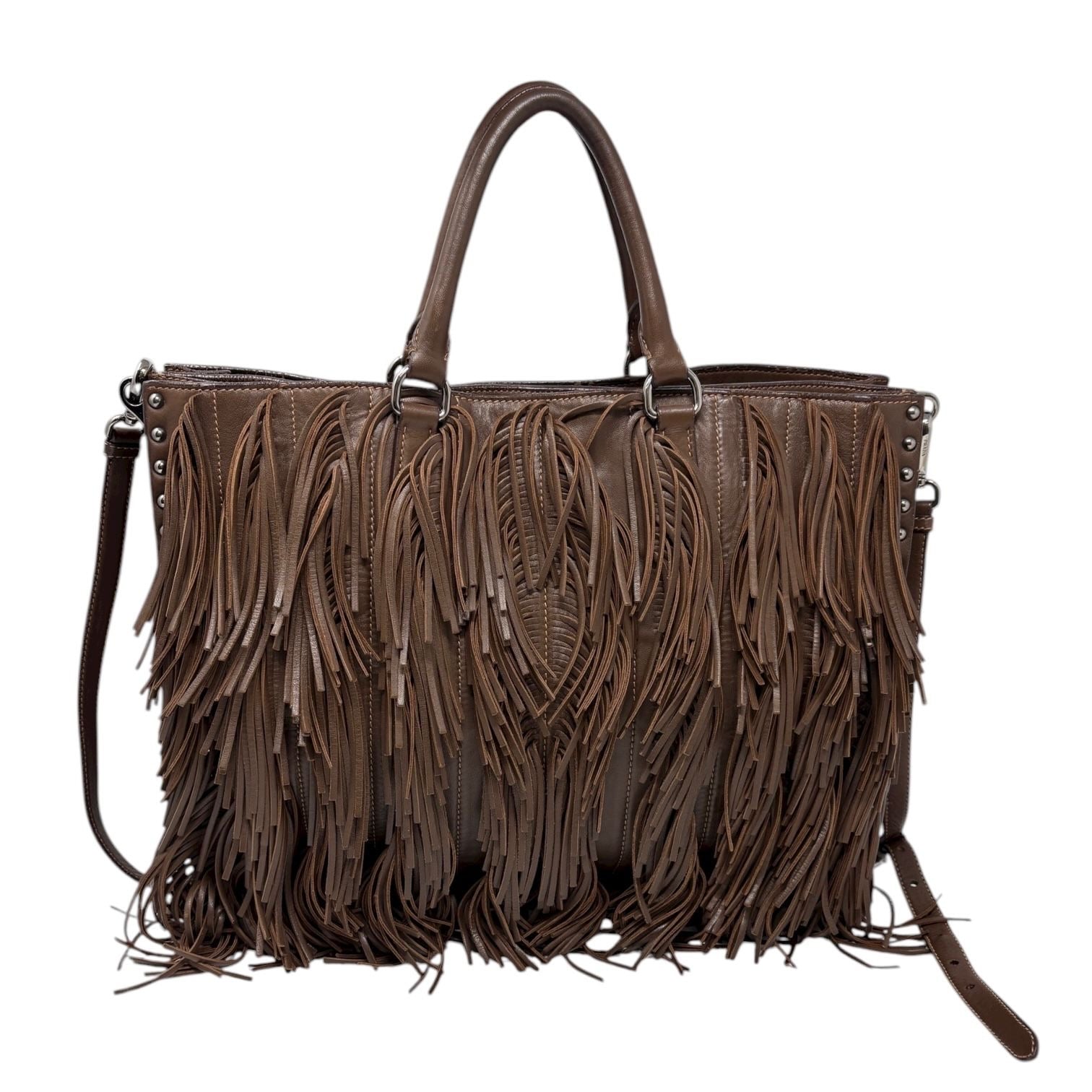 Prada Brown Fringe Leather Shoulder Bag