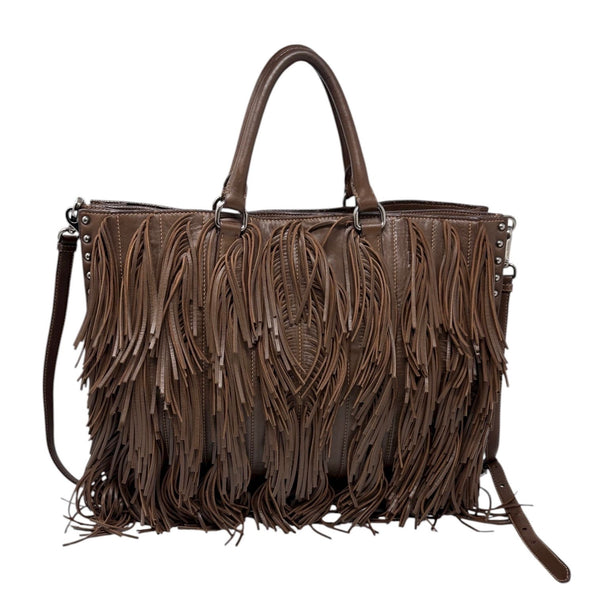 Prada Brown Fringe Leather Shoulder Bag