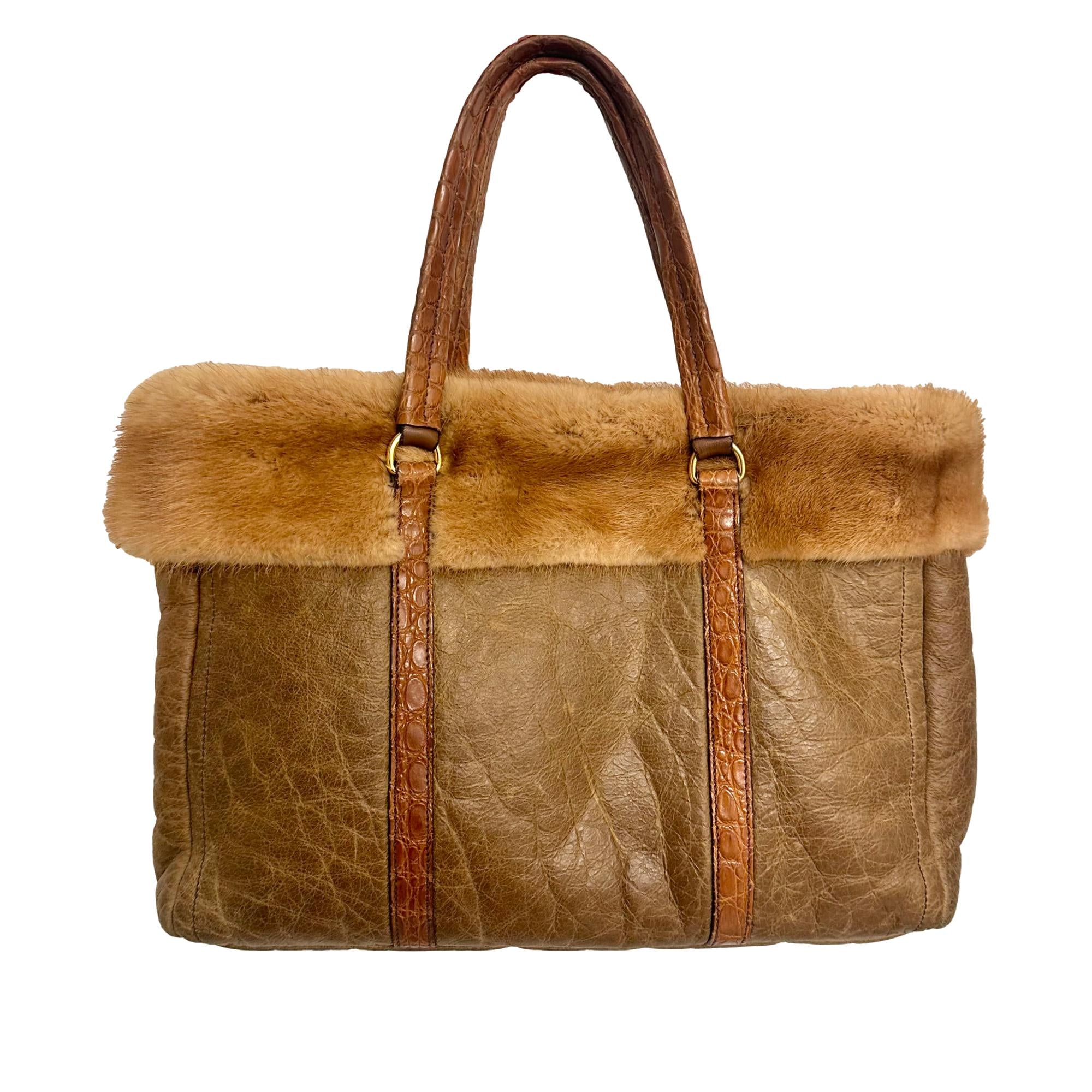 Prada Brown Mink + Croc Shoulder Bag – Treasures of NYC