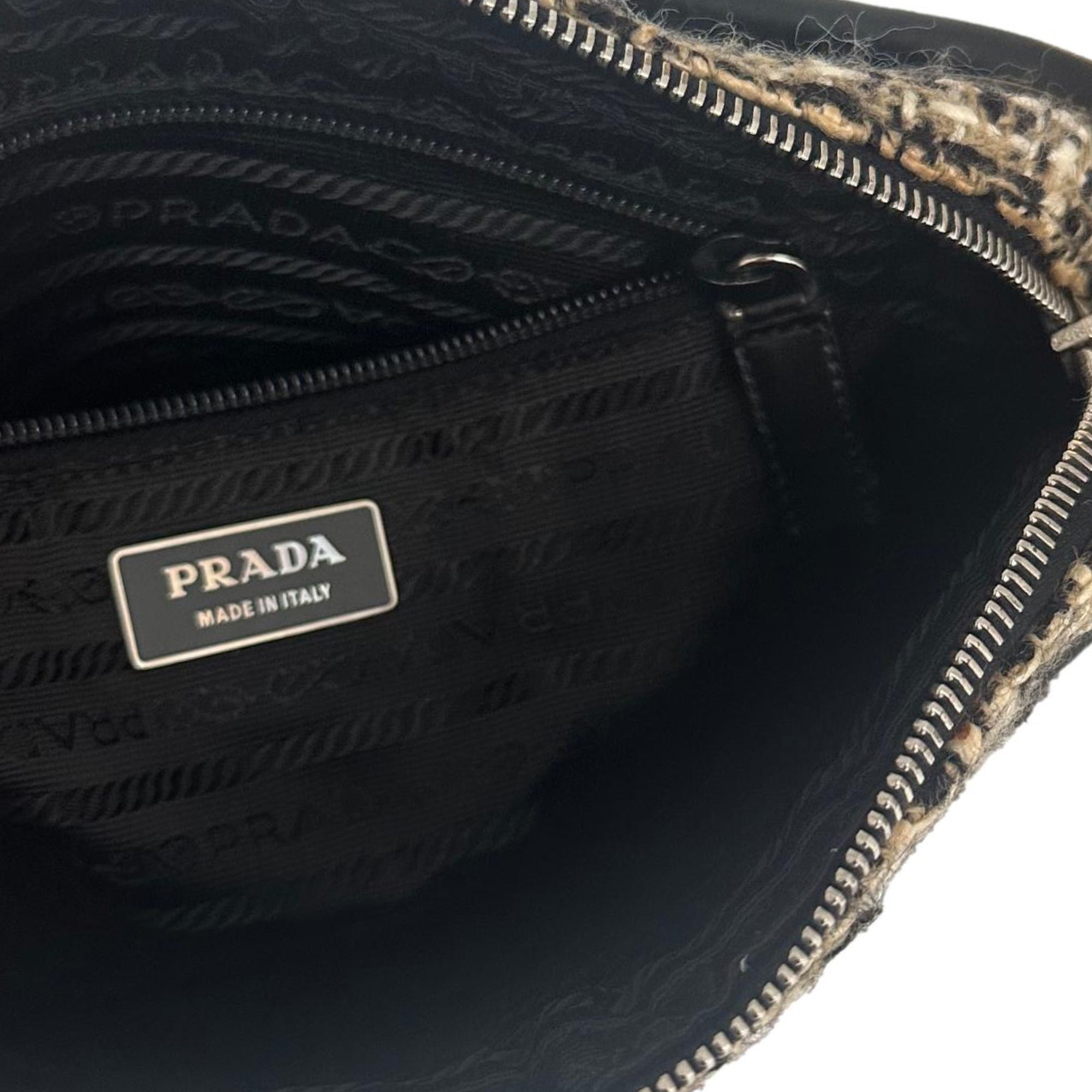 Prada Brown + Black Tweed Shoulder Bag